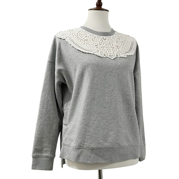Boden Grey Sweatshirt with White Lace Collar Women's Size XS - Picture 3 of 11